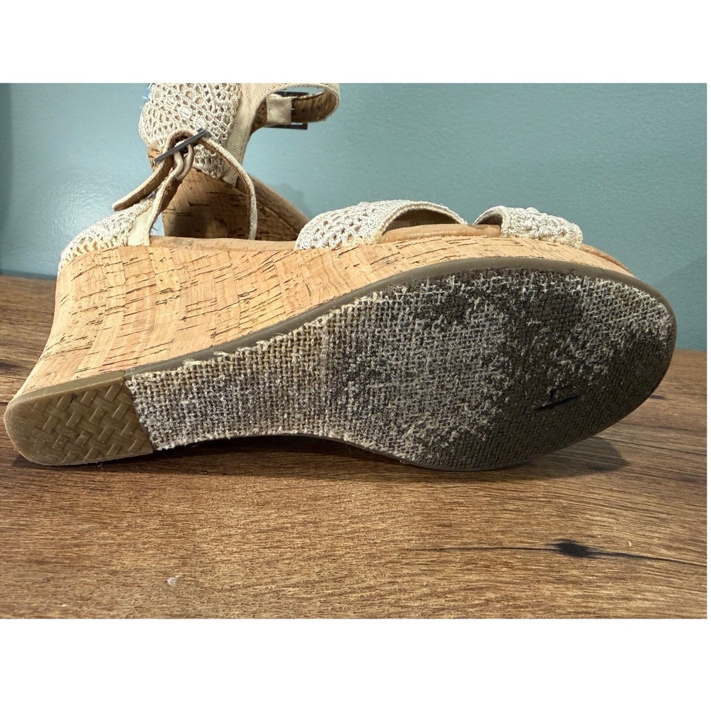 TOMS Cream Crochet Cork‎ Platform Wedge Sandals Ankle Strap Boho Festival Size 7 - Picture 7 of 7